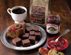 Fruitcake (20oz), Classic Fudge(12oz), Chocolat Bourbon Fudge w/ Pecans, Mocha Java Coffee(8oz), & S